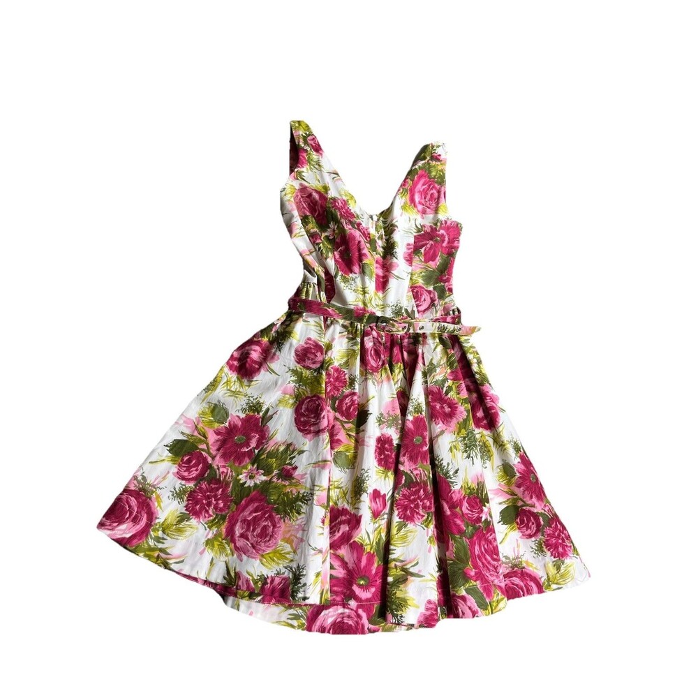 Trashy Diva Floral Fit Flare Dress Womens‎ 8 Pink Rose Belted Vintage Style